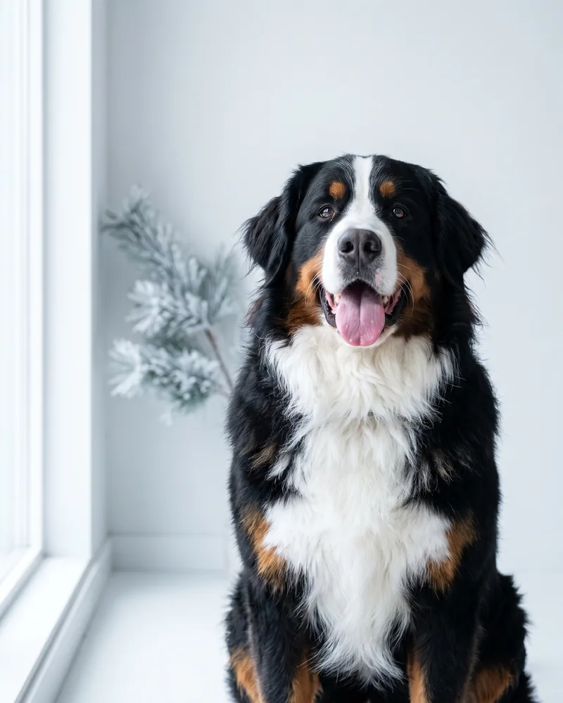 Freshly groomed Bernese Mountain Dog portrait